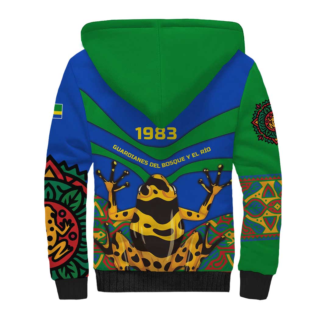 Indigenous Regions of Panama Embera-Wounaan Sherpa Hoodie Frog Graphic and Indigenous Pattern Guardians of the Forest - Wonder Print Shop