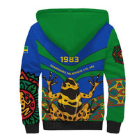 Indigenous Regions of Panama Embera-Wounaan Sherpa Hoodie Frog Graphic and Indigenous Pattern Guardians of the Forest - Wonder Print Shop