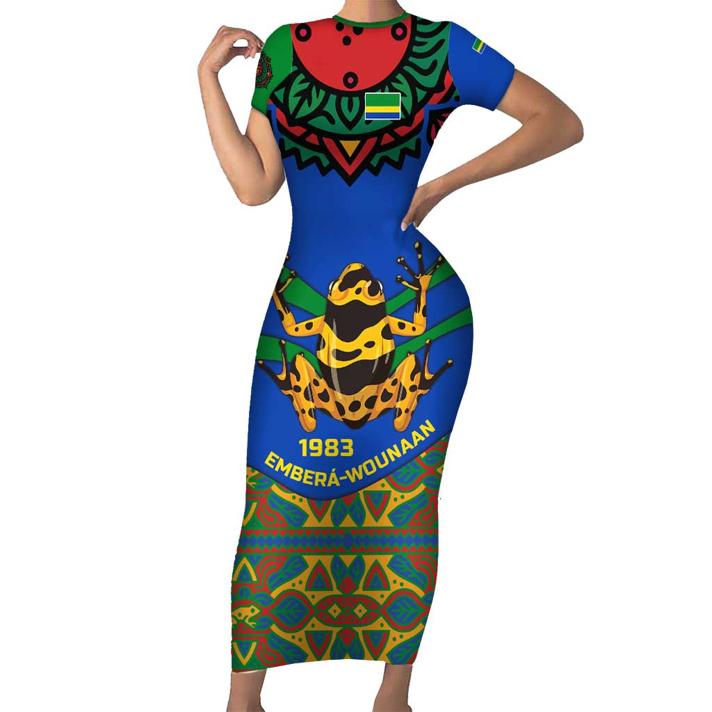 Indigenous Regions of Panama Embera-Wounaan Short Sleeve Bodycon Dress Frog Graphic and Indigenous Pattern Guardians of the Forest - Wonder Print Shop