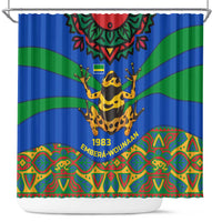 Indigenous Regions of Panama Embera-Wounaan Shower Curtain Frog Graphic and Indigenous Pattern Guardians of the Forest - Wonder Print Shop