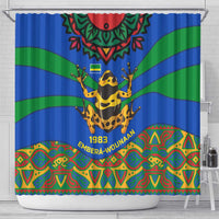 Indigenous Regions of Panama Embera-Wounaan Shower Curtain Frog Graphic and Indigenous Pattern Guardians of the Forest - Wonder Print Shop