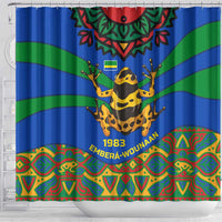 Indigenous Regions of Panama Embera-Wounaan Shower Curtain Frog Graphic and Indigenous Pattern Guardians of the Forest - Wonder Print Shop