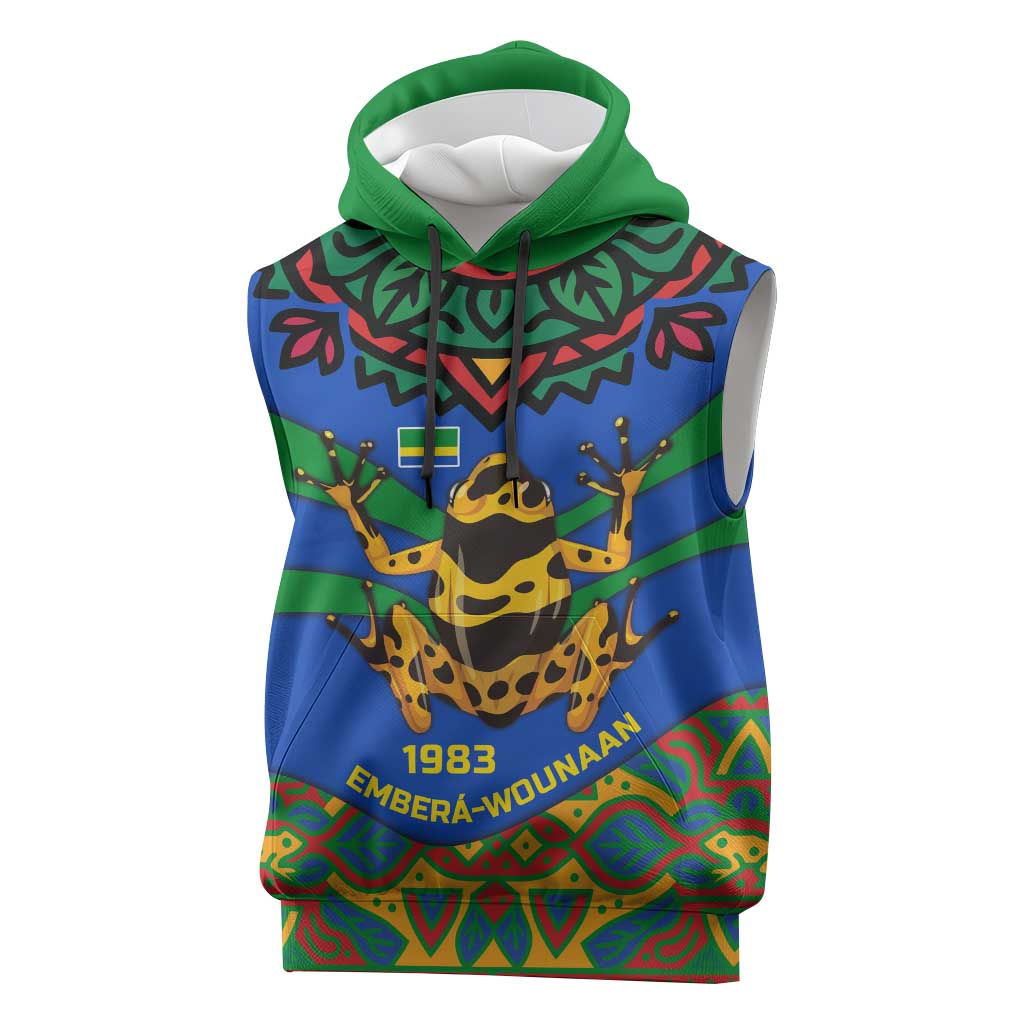 Indigenous Regions of Panama Embera-Wounaan Sleeveless Hoodie Frog Graphic and Indigenous Pattern Guardians of the Forest - Wonder Print Shop