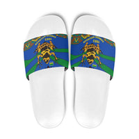 Indigenous Regions of Panama Embera-Wounaan Slide Sandals Frog Graphic and Indigenous Pattern Guardians of the Forest - Wonder Print Shop