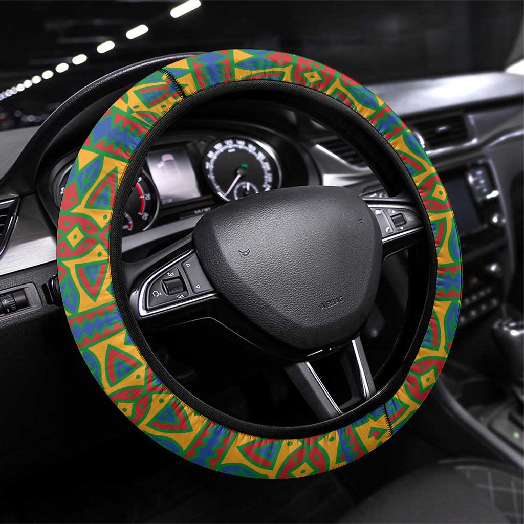 Indigenous Regions of Panama Embera-Wounaan Steering Wheel Cover Frog Graphic and Indigenous Pattern Guardians of the Forest - Wonder Print Shop