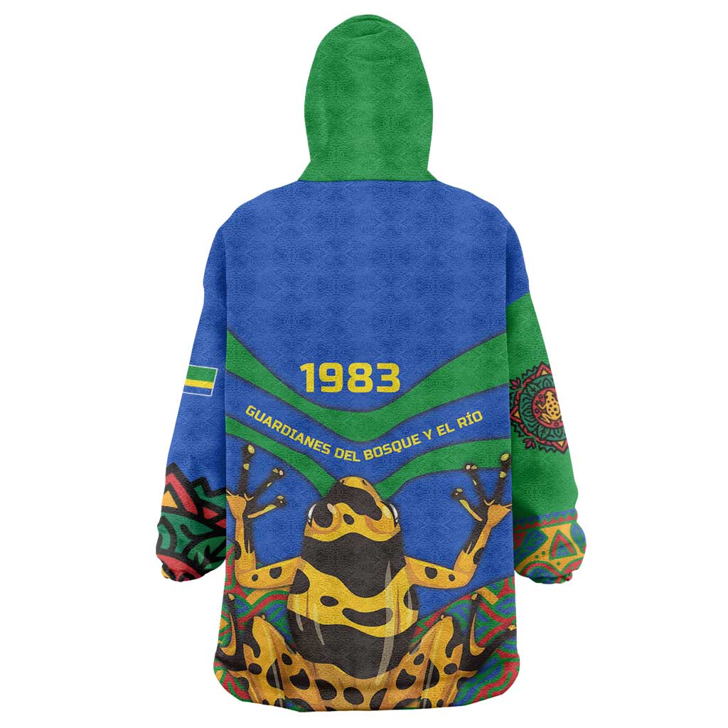 Indigenous Regions of Panama Embera-Wounaan Wearable Blanket Hoodie Frog Graphic and Indigenous Pattern Guardians of the Forest - Wonder Print Shop