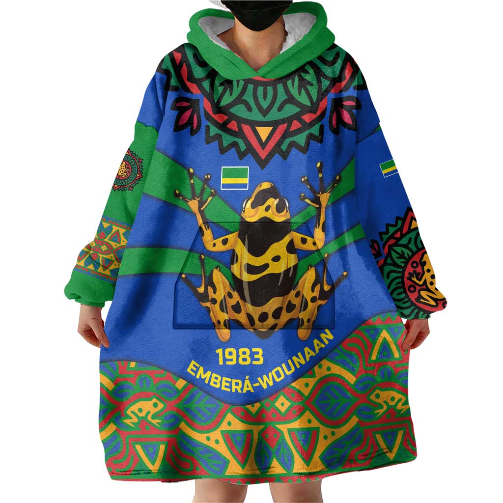 Indigenous Regions of Panama Embera-Wounaan Wearable Blanket Hoodie Frog Graphic and Indigenous Pattern Guardians of the Forest - Wonder Print Shop