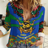 Indigenous Regions of Panama Embera-Wounaan Women Casual Shirt Frog Graphic and Indigenous Pattern Guardians of the Forest - Wonder Print Shop