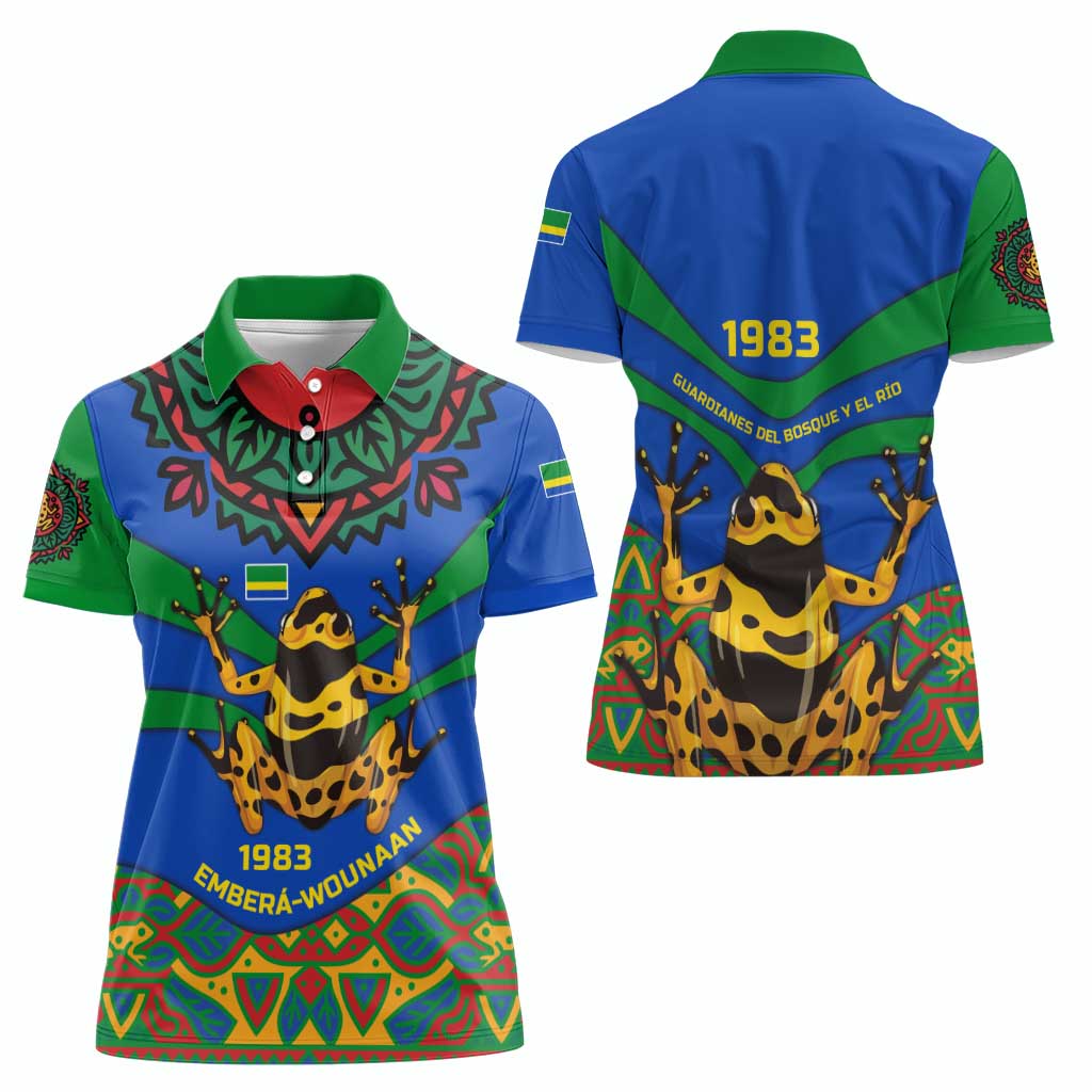 Indigenous Regions of Panama Embera-Wounaan Women Polo Shirt Frog Graphic and Indigenous Pattern Guardians of the Forest - Wonder Print Shop