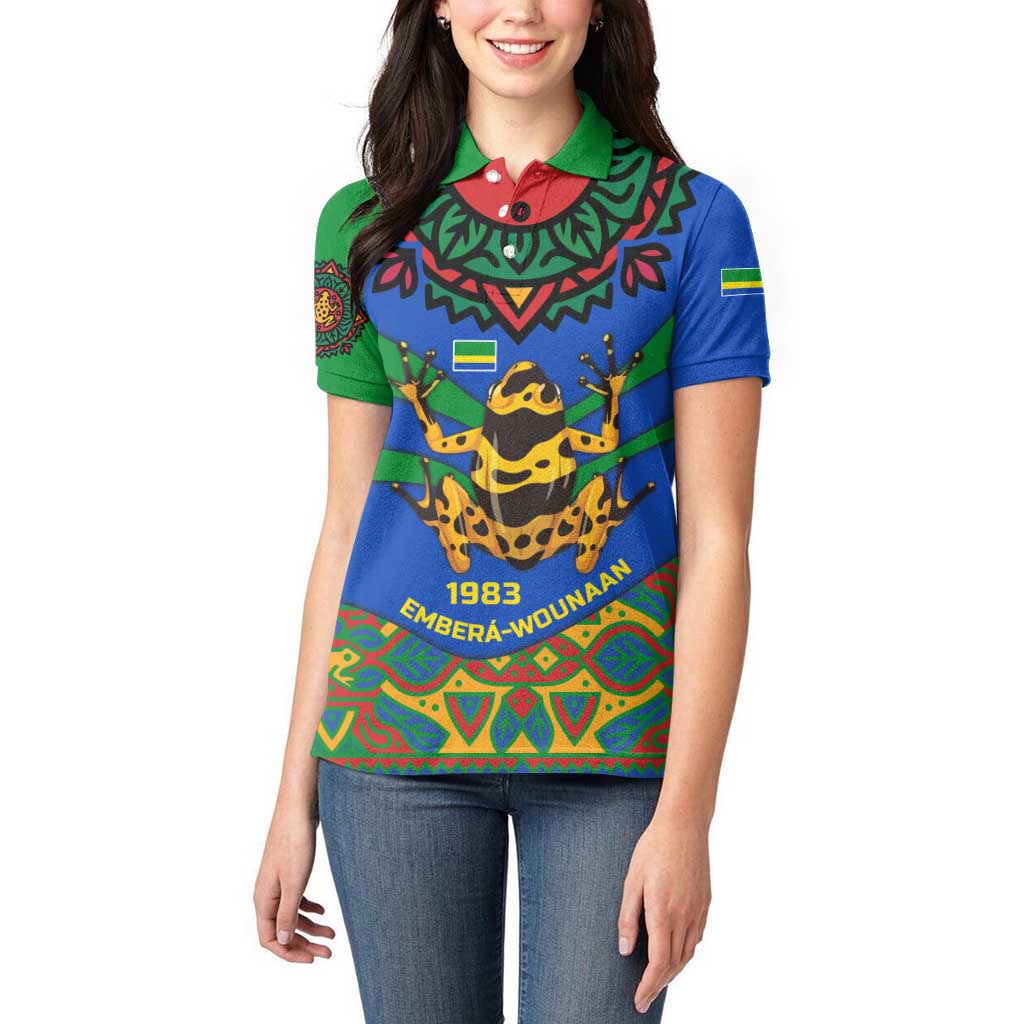 Indigenous Regions of Panama Embera-Wounaan Women Polo Shirt Frog Graphic and Indigenous Pattern Guardians of the Forest - Wonder Print Shop