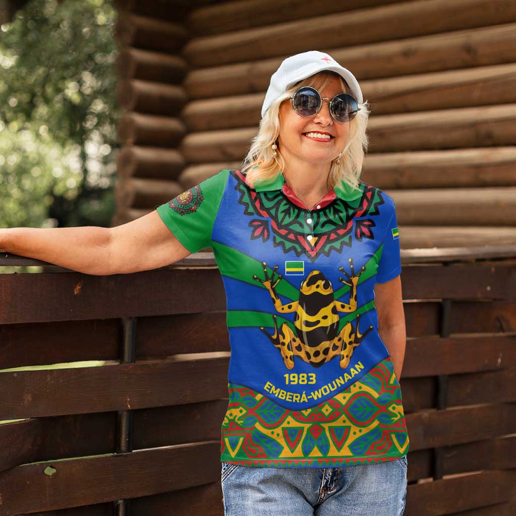 Indigenous Regions of Panama Embera-Wounaan Women Polo Shirt Frog Graphic and Indigenous Pattern Guardians of the Forest - Wonder Print Shop