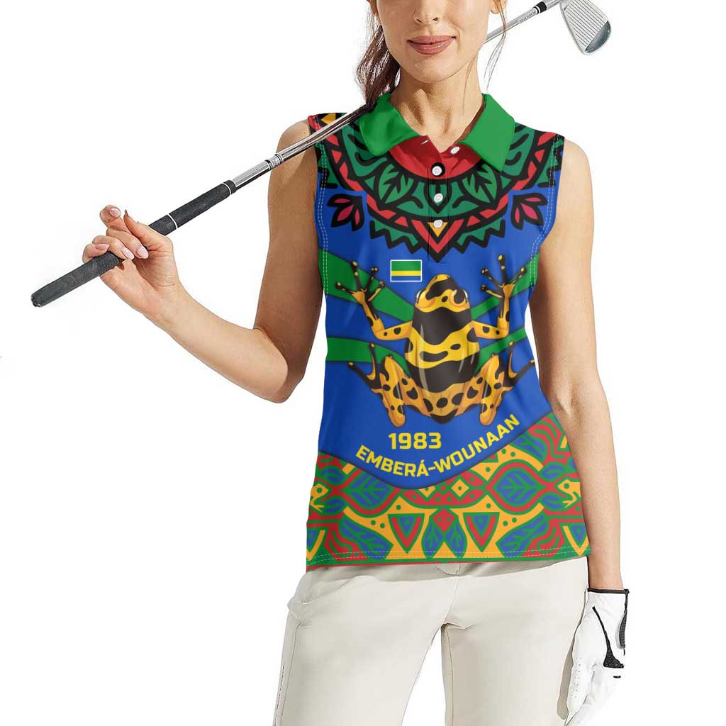 Indigenous Regions of Panama Embera-Wounaan Women Sleeveless Polo Shirt Frog Graphic and Indigenous Pattern Guardians of the Forest - Wonder Print Shop