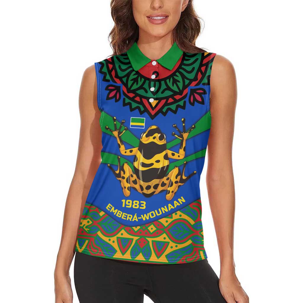 Indigenous Regions of Panama Embera-Wounaan Women Sleeveless Polo Shirt Frog Graphic and Indigenous Pattern Guardians of the Forest - Wonder Print Shop