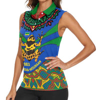 Indigenous Regions of Panama Embera-Wounaan Women Sleeveless Polo Shirt Frog Graphic and Indigenous Pattern Guardians of the Forest - Wonder Print Shop