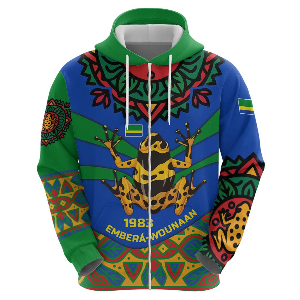 Indigenous Regions of Panama Embera-Wounaan Zip Hoodie Frog Graphic and Indigenous Pattern Guardians of the Forest - Wonder Print Shop