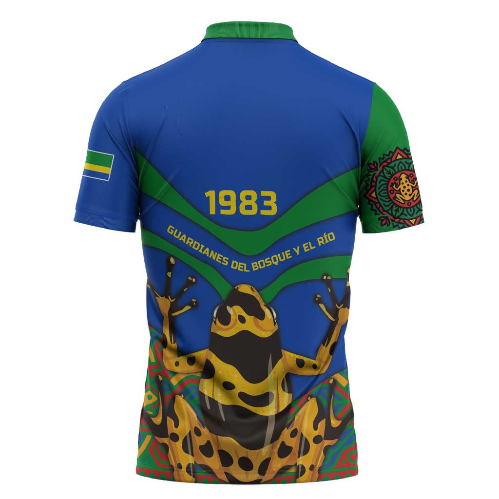 Indigenous Regions of Panama Embera-Wounaan Zipper Polo Shirt Frog Graphic and Indigenous Pattern Guardians of the Forest - Wonder Print Shop