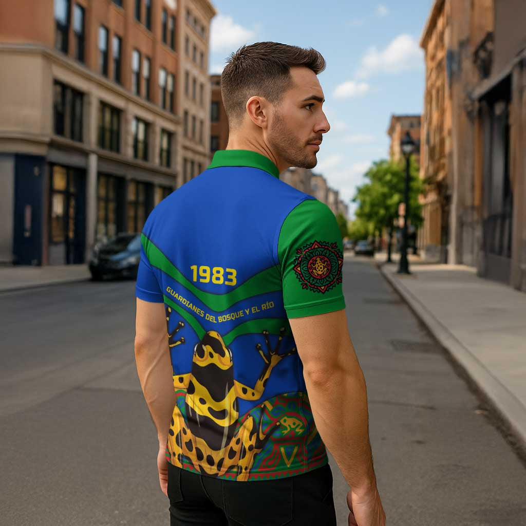 Indigenous Regions of Panama Embera-Wounaan Zipper Polo Shirt Frog Graphic and Indigenous Pattern Guardians of the Forest - Wonder Print Shop