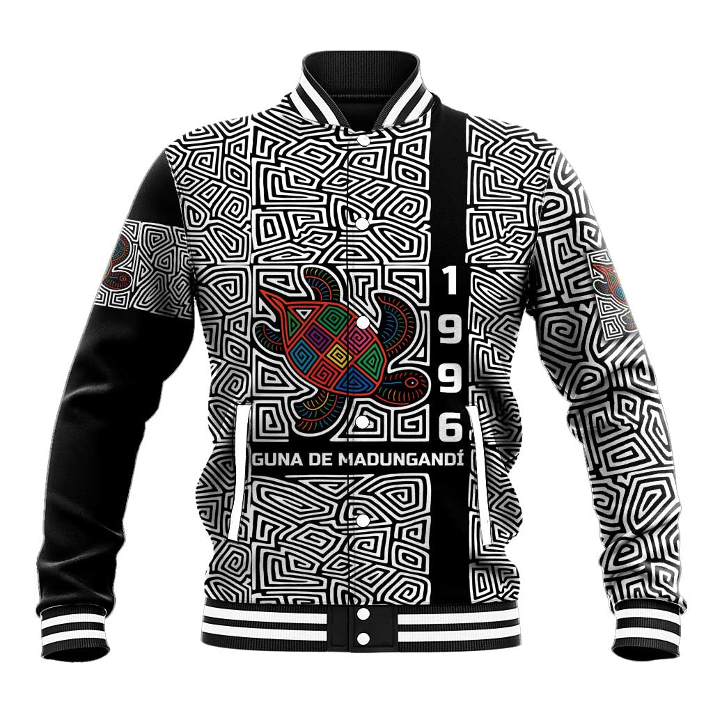 Indigenous Regions of Panama Guna de Madungandí Baseball Jacket with Colorful Turtle and Black White Geometric Pattern - Wonder Print Shop