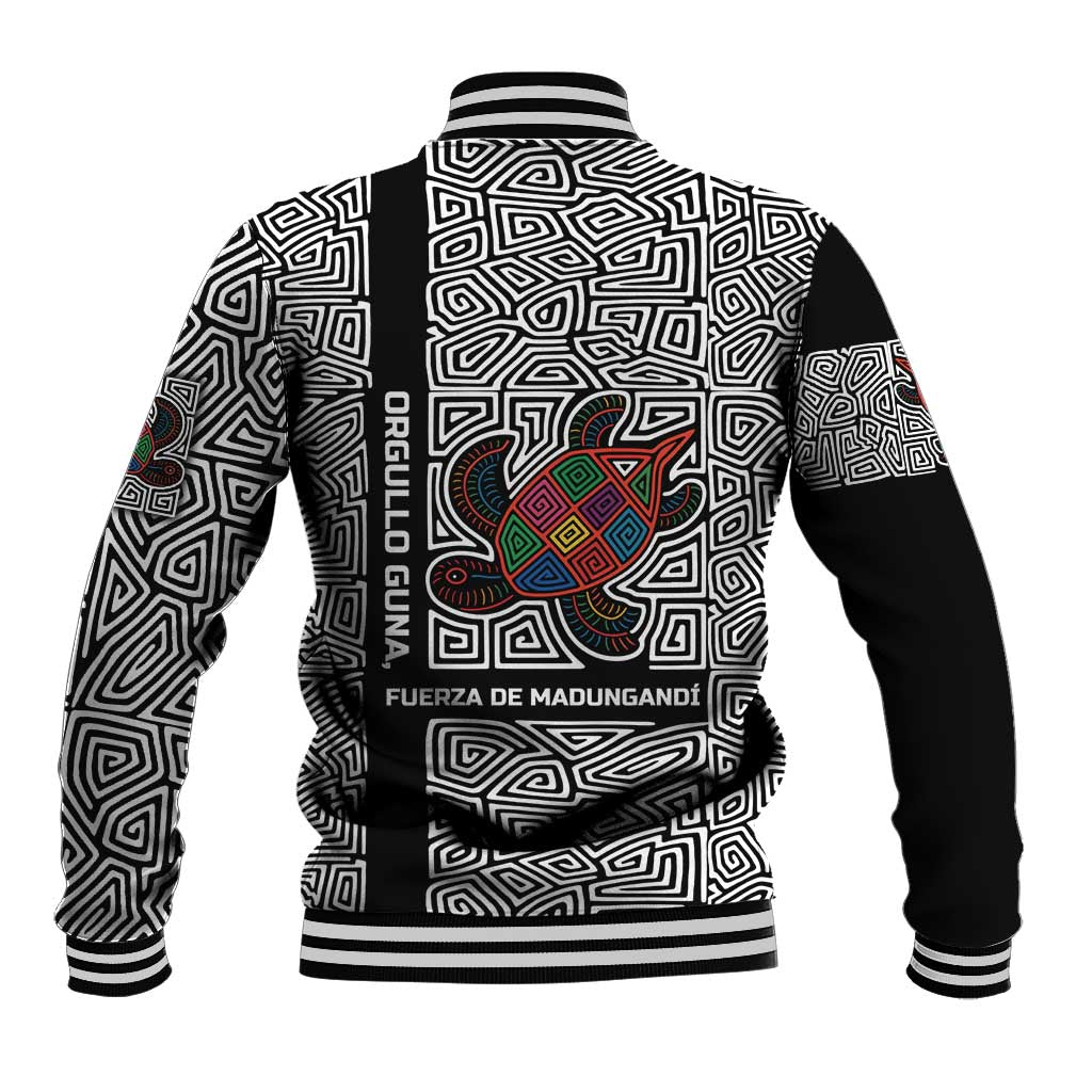 Indigenous Regions of Panama Guna de Madungandí Baseball Jacket with Colorful Turtle and Black White Geometric Pattern - Wonder Print Shop