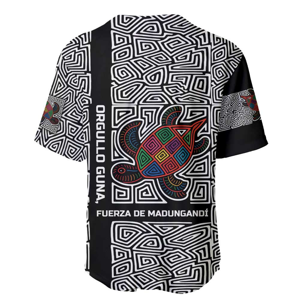 Indigenous Regions of Panama Guna de Madungandí Baseball Jersey with Colorful Turtle and Black White Geometric Pattern - Wonder Print Shop