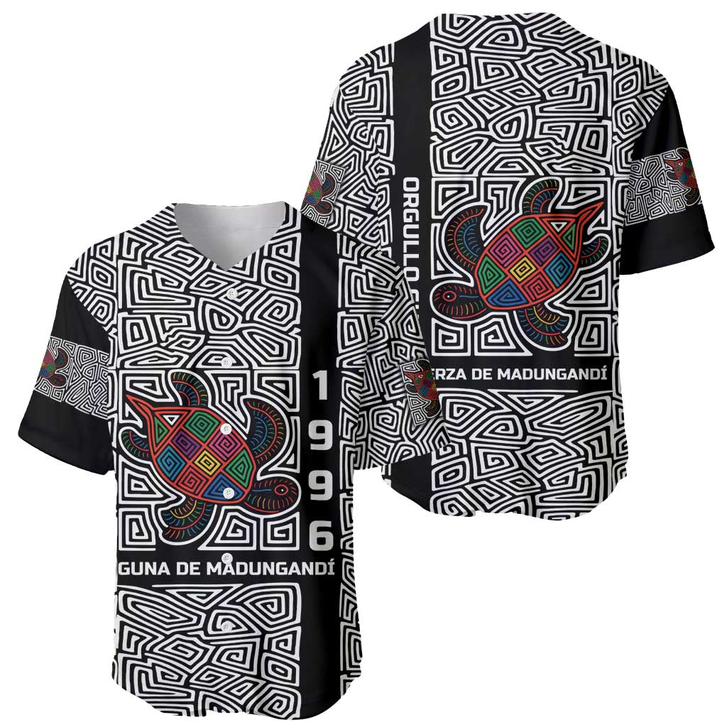 Indigenous Regions of Panama Guna de Madungandí Baseball Jersey with Colorful Turtle and Black White Geometric Pattern - Wonder Print Shop