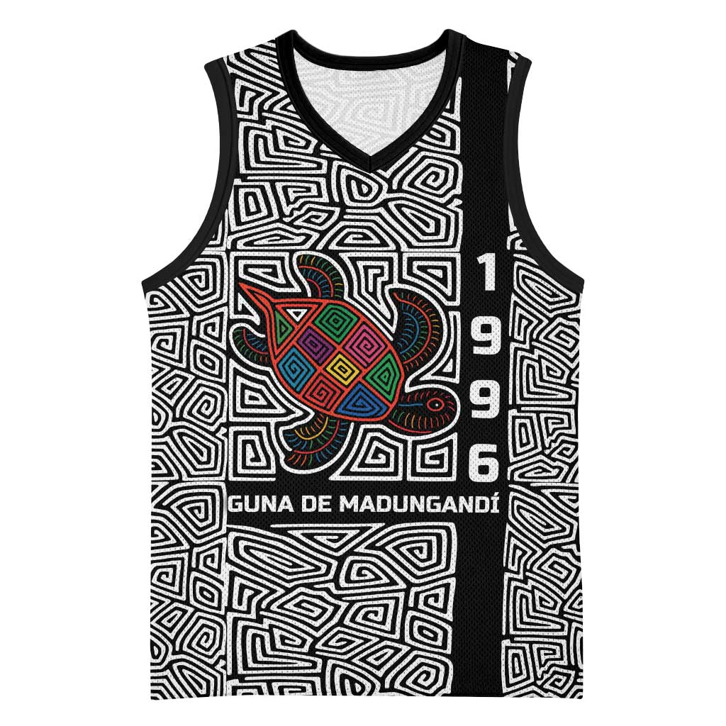 Indigenous Regions of Panama Guna de Madungandí Basketball Jersey with Colorful Turtle and Black White Geometric Pattern - Wonder Print Shop