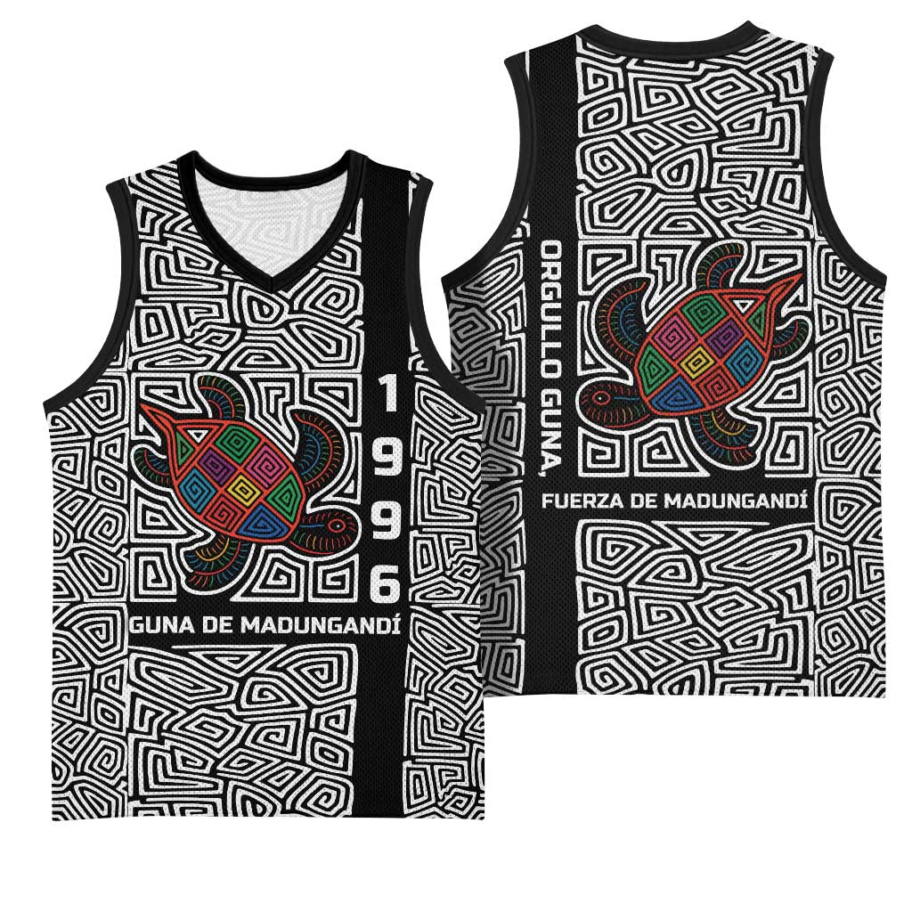 Indigenous Regions of Panama Guna de Madungandí Basketball Jersey with Colorful Turtle and Black White Geometric Pattern - Wonder Print Shop