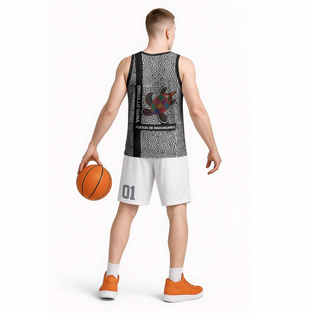 Indigenous Regions of Panama Guna de Madungandí Basketball Jersey with Colorful Turtle and Black White Geometric Pattern - Wonder Print Shop