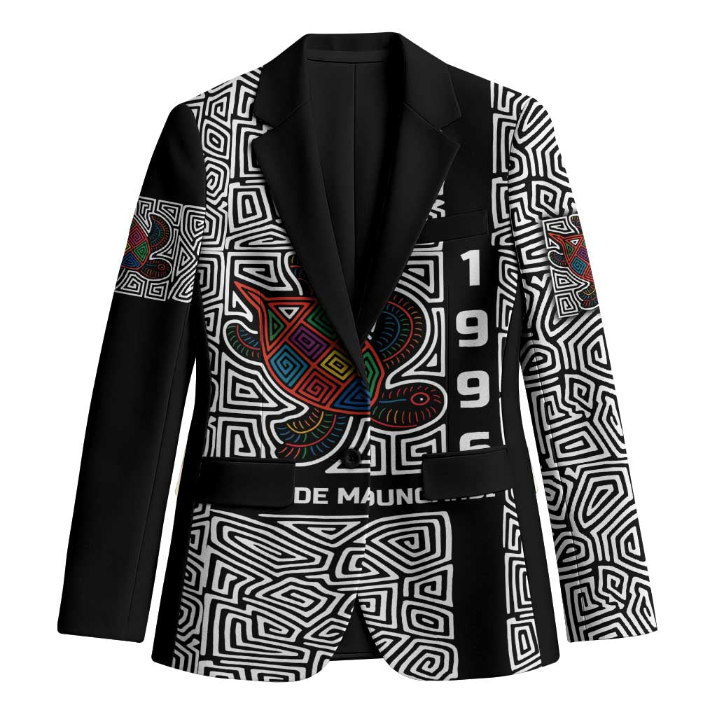 Indigenous Regions of Panama Guna de Madungandí Blazer with Colorful Turtle and Black White Geometric Pattern - Wonder Print Shop