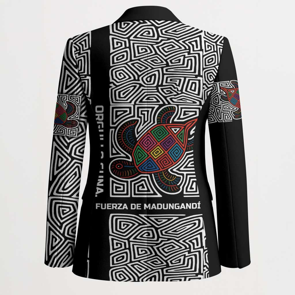 Indigenous Regions of Panama Guna de Madungandí Blazer with Colorful Turtle and Black White Geometric Pattern - Wonder Print Shop