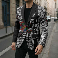 Indigenous Regions of Panama Guna de Madungandí Blazer with Colorful Turtle and Black White Geometric Pattern - Wonder Print Shop