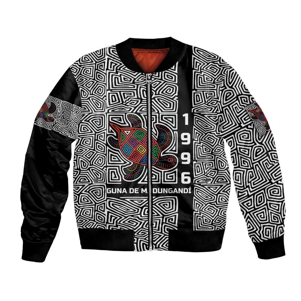 Indigenous Regions of Panama Guna de Madungandí Bomber Jacket with Colorful Turtle and Black White Geometric Pattern - Wonder Print Shop