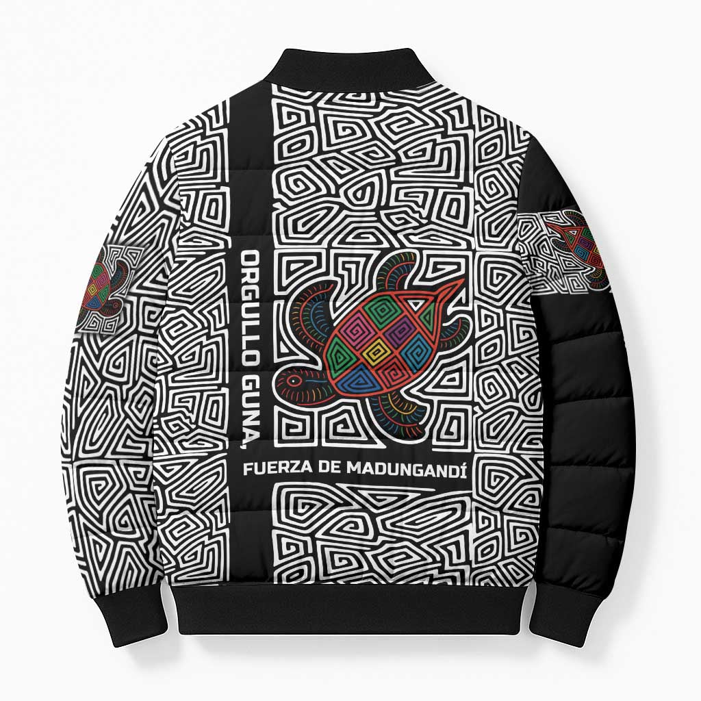 Indigenous Regions of Panama Guna de Madungandí Bomber Puffer Jacket with Colorful Turtle and Black White Geometric Pattern - Wonder Print Shop
