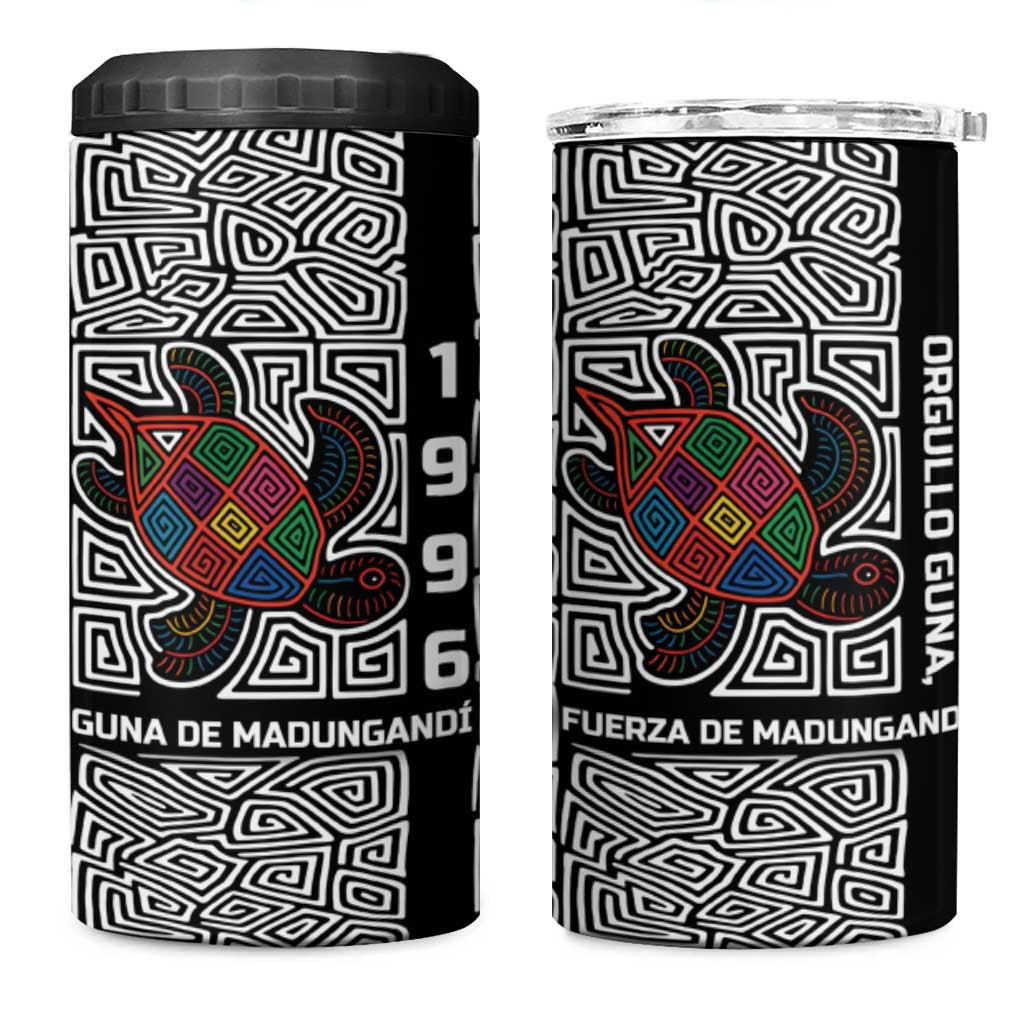 Indigenous Regions of Panama Guna de Madungandí 4 in 1 Can Cooler Tumbler with Colorful Turtle and Black White Geometric Pattern - Wonder Print Shop