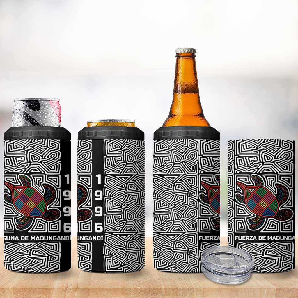 Indigenous Regions of Panama Guna de Madungandí 4 in 1 Can Cooler Tumbler with Colorful Turtle and Black White Geometric Pattern - Wonder Print Shop