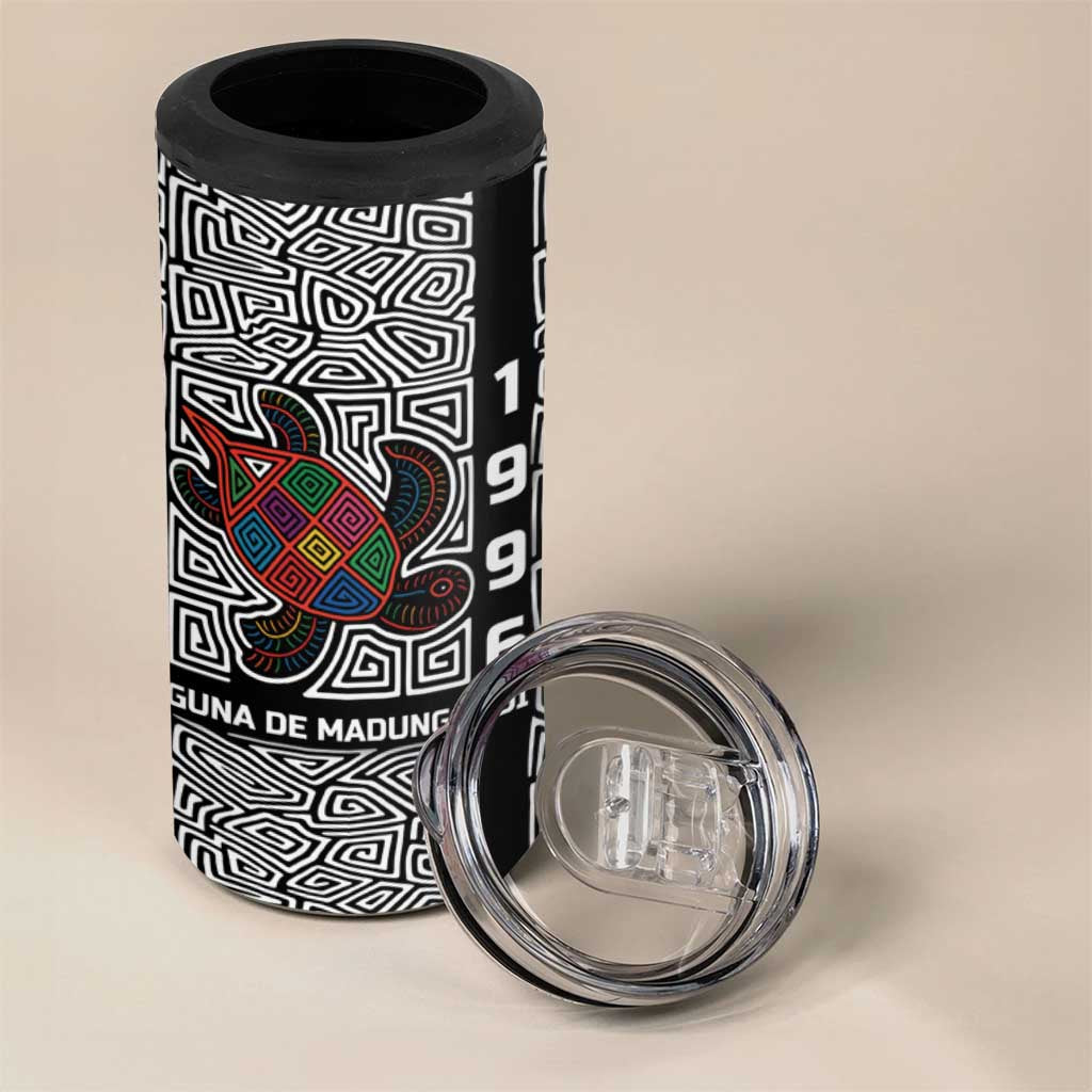 Indigenous Regions of Panama Guna de Madungandí 4 in 1 Can Cooler Tumbler with Colorful Turtle and Black White Geometric Pattern - Wonder Print Shop