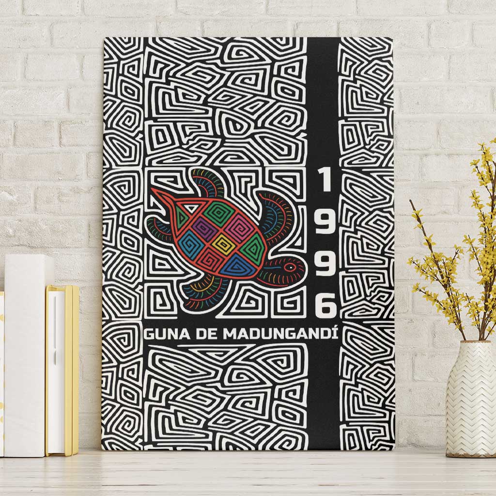 Indigenous Regions of Panama Guna de Madungandí Canvas Wall Art with Colorful Turtle and Black White Geometric Pattern - Wonder Print Shop