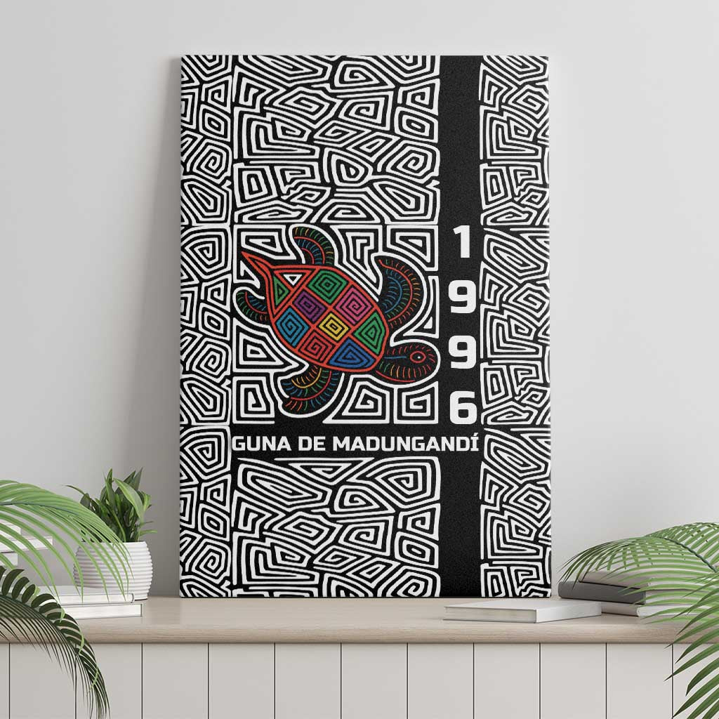 Indigenous Regions of Panama Guna de Madungandí Canvas Wall Art with Colorful Turtle and Black White Geometric Pattern - Wonder Print Shop