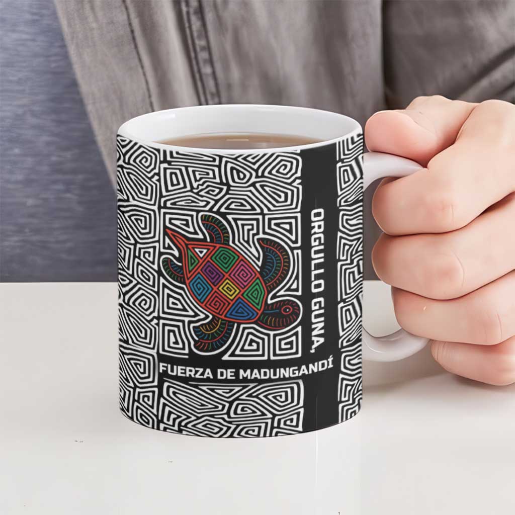 Indigenous Regions of Panama Guna de Madungandí Ceramic Mug with Colorful Turtle and Black White Geometric Pattern - Wonder Print Shop