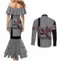 Indigenous Regions of Panama Guna de Madungandí Couples Matching Mermaid Dress and Long Sleeve Button Shirt with Colorful Turtle and Black White Geometric Pattern - Wonder Print Shop