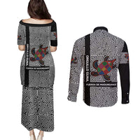 Indigenous Regions of Panama Guna de Madungandí Couples Matching Puletasi and Long Sleeve Button Shirt with Colorful Turtle and Black White Geometric Pattern - Wonder Print Shop