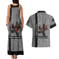 Indigenous Regions of Panama Guna de Madungandí Couples Matching Tank Maxi Dress and Hawaiian Shirt with Colorful Turtle and Black White Geometric Pattern - Wonder Print Shop