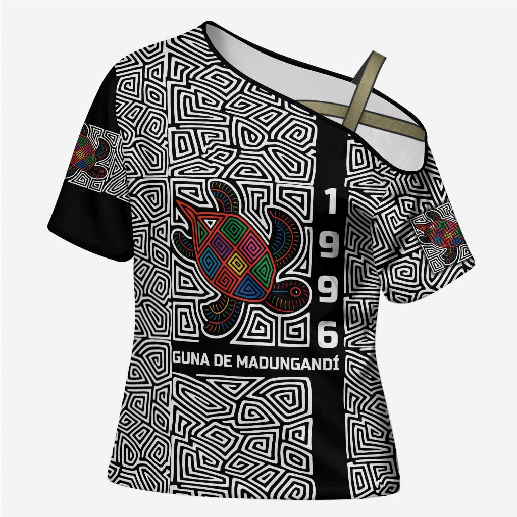 Indigenous Regions of Panama Guna de Madungandí Cross Shoulder Shirt with Colorful Turtle and Black White Geometric Pattern - Wonder Print Shop