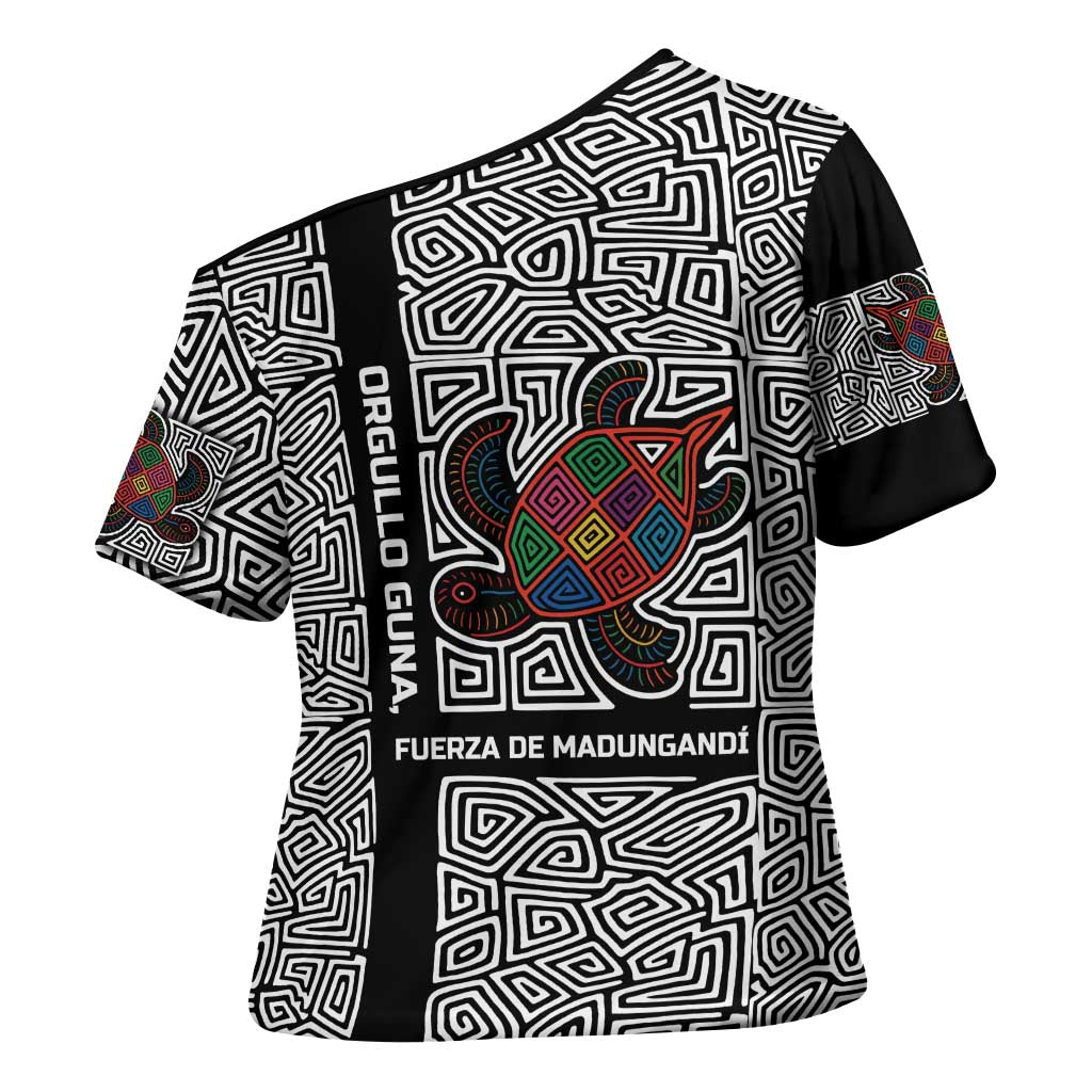 Indigenous Regions of Panama Guna de Madungandí Cross Shoulder Shirt with Colorful Turtle and Black White Geometric Pattern - Wonder Print Shop