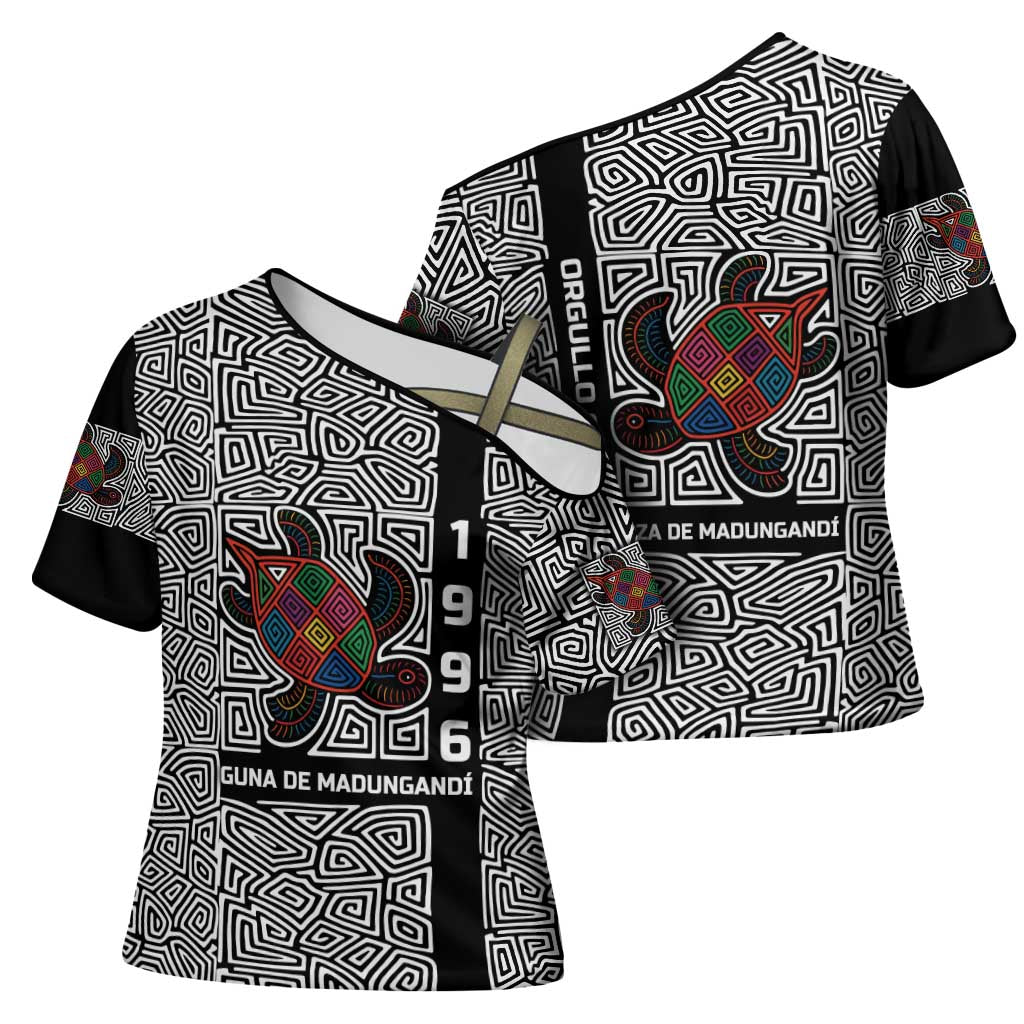 Indigenous Regions of Panama Guna de Madungandí Cross Shoulder Shirt with Colorful Turtle and Black White Geometric Pattern - Wonder Print Shop