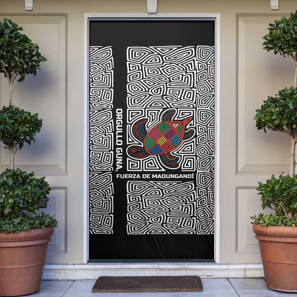 Indigenous Regions of Panama Guna de Madungandí Door Cover with Colorful Turtle and Black White Geometric Pattern - Wonder Print Shop