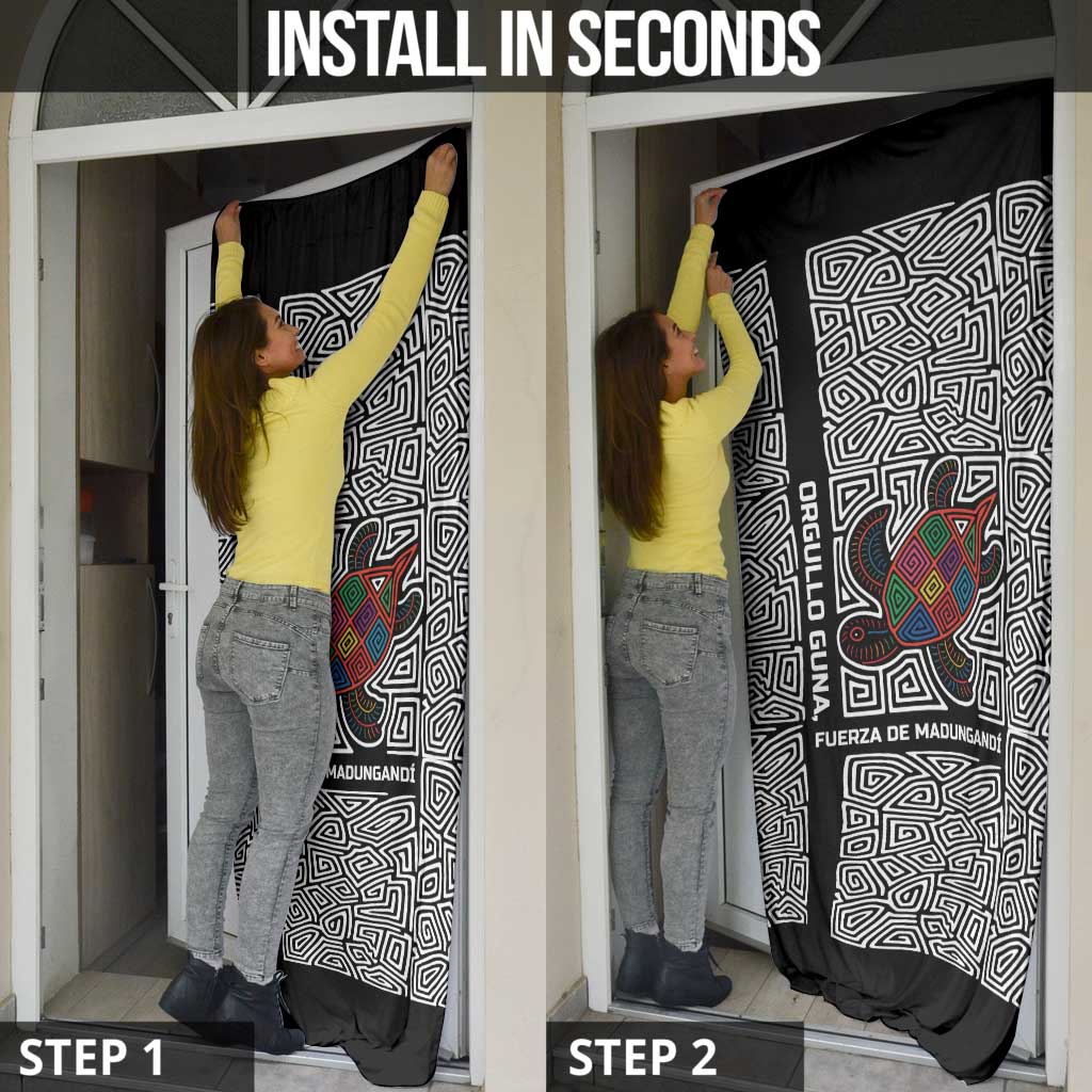 Indigenous Regions of Panama Guna de Madungandí Door Cover with Colorful Turtle and Black White Geometric Pattern - Wonder Print Shop