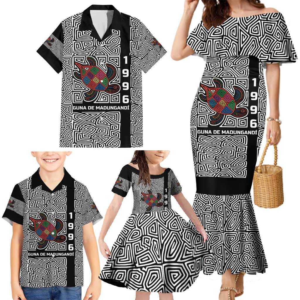 Indigenous Regions of Panama Guna de Madungandí Family Matching Mermaid Dress and Hawaiian Shirt with Colorful Turtle and Black White Geometric Pattern - Wonder Print Shop