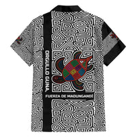 Indigenous Regions of Panama Guna de Madungandí Family Matching Off The Shoulder Long Sleeve Dress and Hawaiian Shirt with Colorful Turtle and Black White Geometric Pattern - Wonder Print Shop