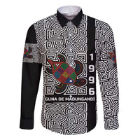 Indigenous Regions of Panama Guna de Madungandí Family Matching Off The Shoulder Long Sleeve Dress and Hawaiian Shirt with Colorful Turtle and Black White Geometric Pattern - Wonder Print Shop